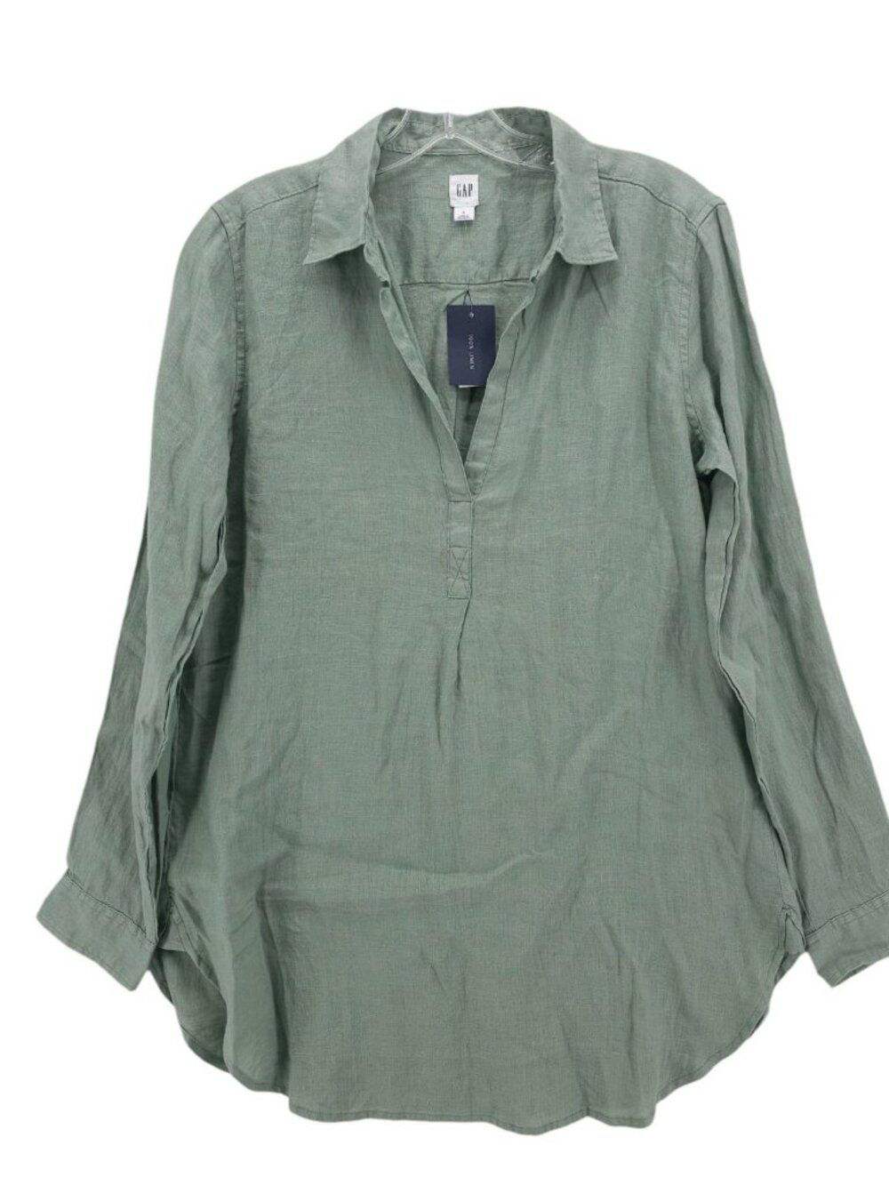 NWT GAP Women's 100% Linen Popover Tunic Shirt Sage Green Size SMALL